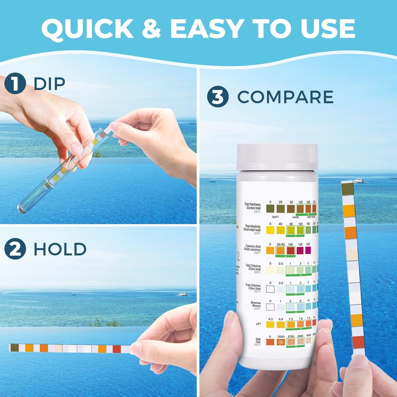 SaySummer Salt-Water Pool Test Strips Kit: 125 Counts 8-in-1 Salt
