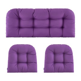 ZEOLABS Wicker Chair Cushions of 3 Pieces Waterproof Tufted Outdoor Seat Cushions for Patio Furniture Sofa Settee Couch,1 Loveseat and 2 U-Shaped Cushions,Purple