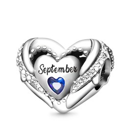 GNOCE Birthstone Charm for Charm Bracelet 925 Sterling Silver Love Heart Bead Happy Birthday Charms for Bracelet/Necklace Gift, Silver, Cubic Zirconia