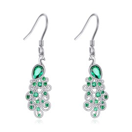 VONALA Animal Earrings 925 Sterling Silver Cat/Panda/Dog/Owl/Butterfly/Peacock Dangle Earrings Cute Animal Jewellery Gift for Women (Peacock)