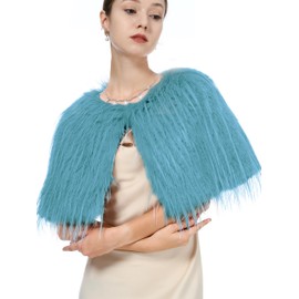 Faux Fur Shoulder Shawl Wrap Viking Cape for Women Bridal Wedding Shrug Party Winter Capelet (Blue)