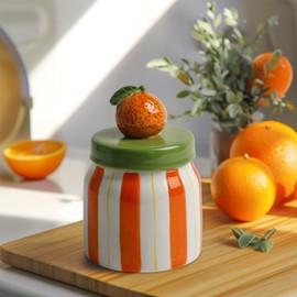 DIF DECO Cookie Jars with Lid Airtight, Hand Painted Orange Ceramic Food Storage Containers with Lids for Home Decor and Kitchen Countertops, For Coffee, Spices, Sugar, Tea, Salt, Honey, Candy, Nut