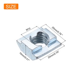sourcing map 10Pcs M10 T Nut Tee Sliding Slot Nuts, T-Slot Nut Hammer Nut Block Square Nuts Fastener Carbon Steel Nickel Plated for Aluminum Extrusion Profile 4545 Series
