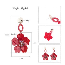 Handmade Acrylic Rose Petal Earrings Overhang Exaggerated Large Flower Earrings Drop Statement Earrings for Women-2