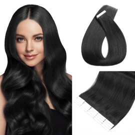 YGP Tape in Hair Extensions Human Hair 14 Inch 40g 20 Pcs Jet Black Tape in Extensions Double Side Durable Invisible Tape Hair Extensions (#1, 14 inch)