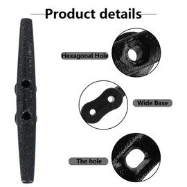 BALAVA 8 Inch Boat Cleats,Electrophoretic Coated Black Dock Cleats, Rope Cleats, Boat Dock Cleats for Marine Deck Nautical Decor Piers for Tying up Boats,Hardware Not Included(6Pack)