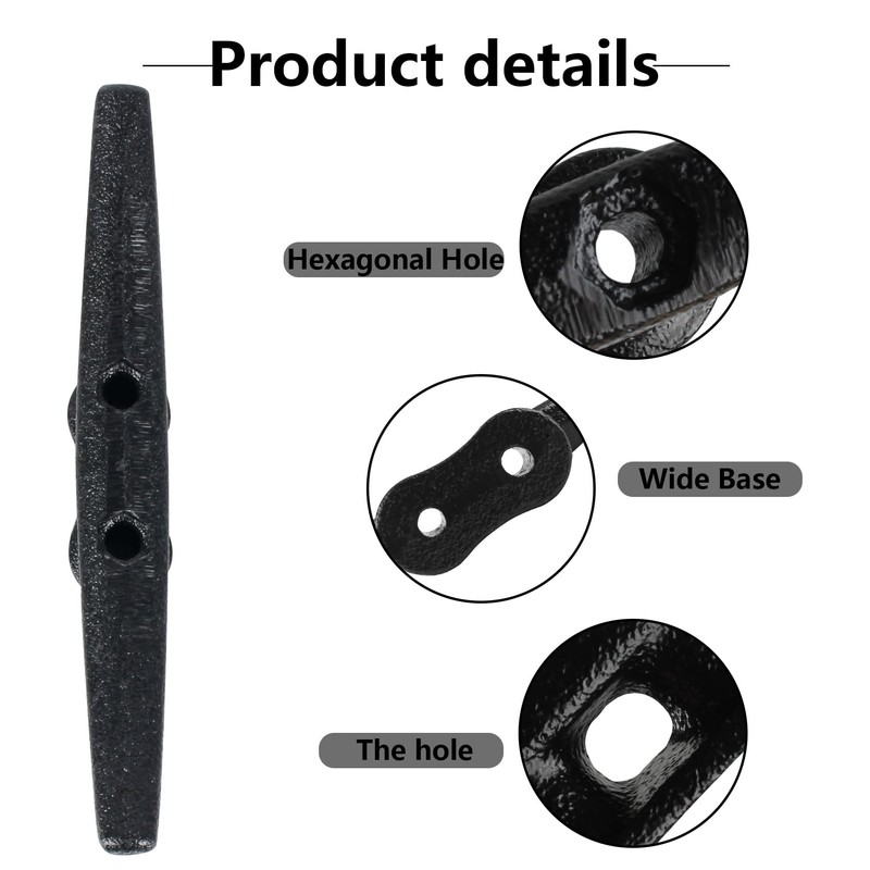 BALAVA 8 Inch Boat Cleats,Electrophoretic Coated Black Dock Cleats, Rope