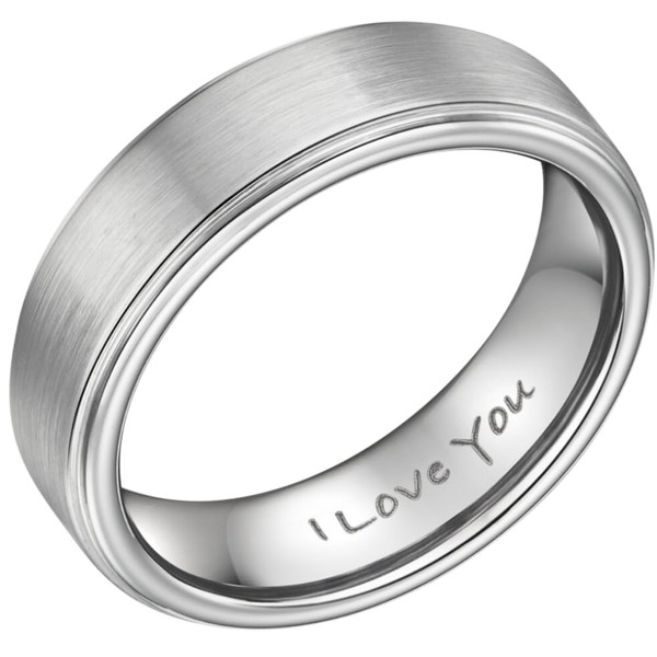 Willis Judd Mens Tungsten Ring Engraved I Love You In