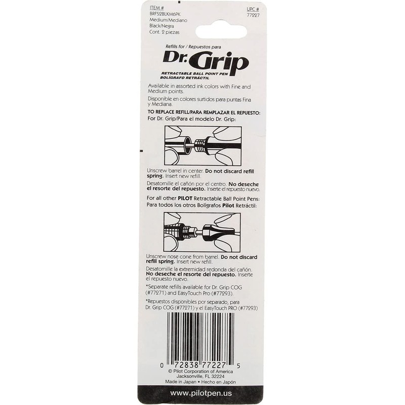 Pilot Dr. Grip Ballpoint Ink Refill, 2-Pack for Retractable Pens,