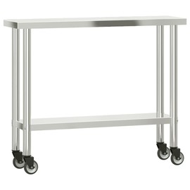 TREATLIFE HOME Kitchen Work Table with Wheels, Stainless Steel Prep Table for Food Prep and Storage, 43.3" x 11.8" x 33.5"