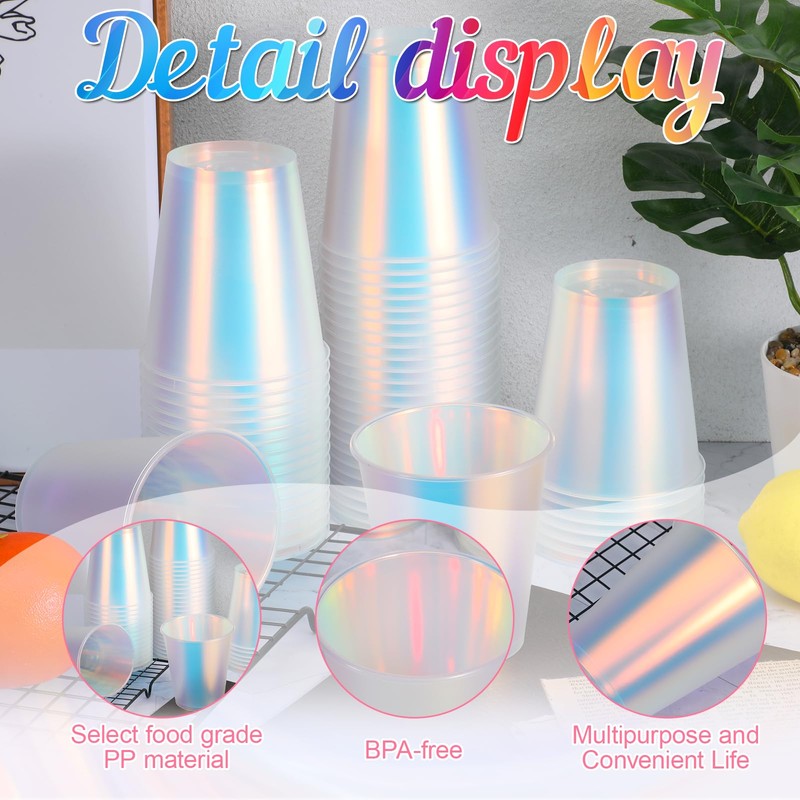 50 Pcs Frosted Plastic Cups, 12 OZ Thickened Disposable Iridescent