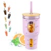 Tronco 32 oz Glass Tumbler with Time Marker and Silicone Sleeve, Reusable Iced Coffee Cup Smoothie Cup with Straw and Lid, Tea Cup, Fits Cup Holder (Light Purple)