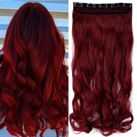 TESS Clip-In Extensions Like Real Hair, Dark Red, 1 Piece, 5 Clips, Wavy Hair Extensions, Hair Thickening, 24 Inches (60 cm) – 120 g