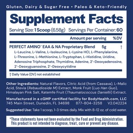 BodyHealth PerfectAmino Powder - BCAA and EAA Powder for Pre and Post Workout - Amino Acid Energy Drink for Men and Women to Support Lean Muscle and Recovery - Mixed Berry - 60 Servings