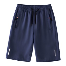 Himcus Boys School PE Shorts Kids Football Sports Quick-Dry Shorts with Drawstring,Zip Pockets(Tag 140,Navy,7-8Y)