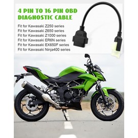 VelvetunVillay OBD2 Diagnostic Cable Fit for Kawasaki Motorcycle, 4 Pin to 16Pin OBD2 Adapter Fit for Z250 Z650 Z1000 ER6N EX650F Ninja400