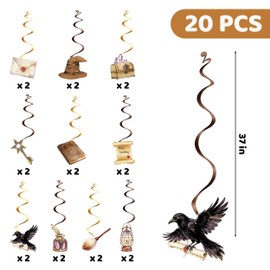 20Pcs Wizard Hanging Swirls - Gold & Brown Metallic Magic Party Decor, Watercolor Witch Spell Designs, for Magic Themed Birthday Halloween Party Supplies