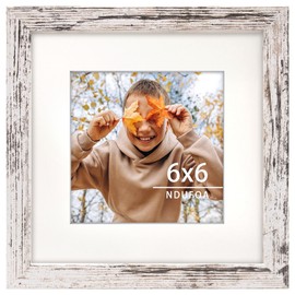 6x6 Picture Frames, Display Photos 4x4 with Mat or 6x6 without Mat, Poster Frame for Wall and Tabletop, Distressed White