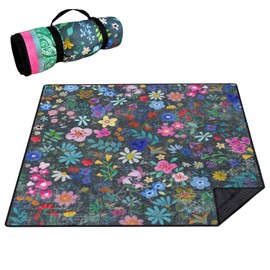 QDJGSDDGM Picnic Blankets Waterproof Foldable Extra Large,80"x 80" Outdoor Beach Blanket Sandproof,3-Layer Lightweight Handy Mat Tote Picnic Camping Rugs for Outside Your Rv (Boho Farmhouse Floral)
