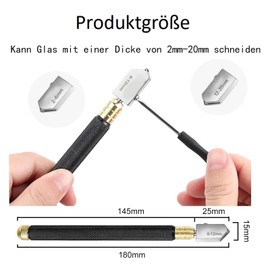 Wjelet Glass Cutter 2 mm - 20 mm Cutting Head, Glass Cutter Window Glass, Metal Alloy Glass Cutter, Glass Cutting Tool with Carbide Tip, Glass Cutter for Thick Glass Tiles/Mirror/Mosaic