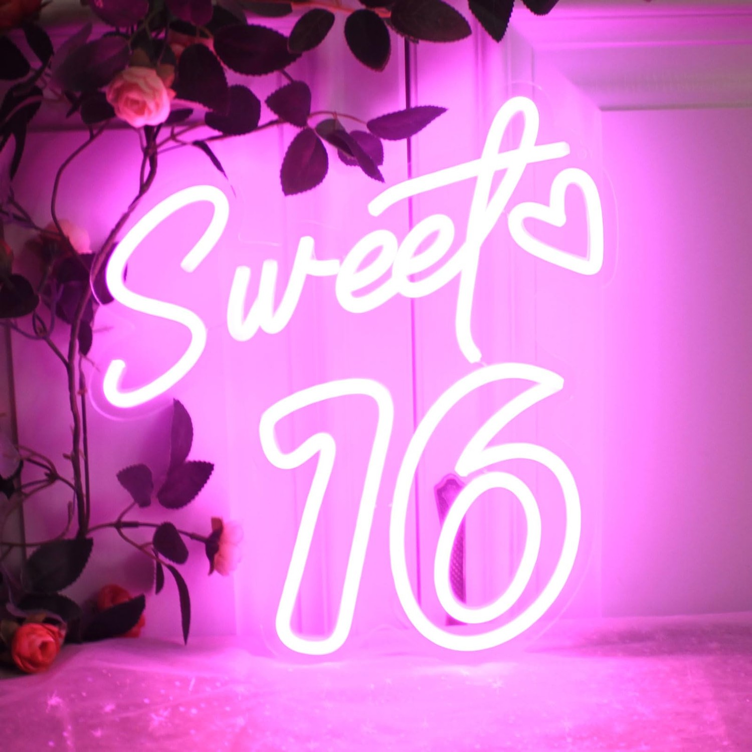 KADAFAGO Sweet Sixteen Neon Sign Sweet 16 Neon Light 16th Birthday Pink ...