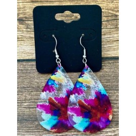 Unbranded Hypoallergenic Dangle Drop Acrylic Earrings Watercolor Splash Summer Charm RTS