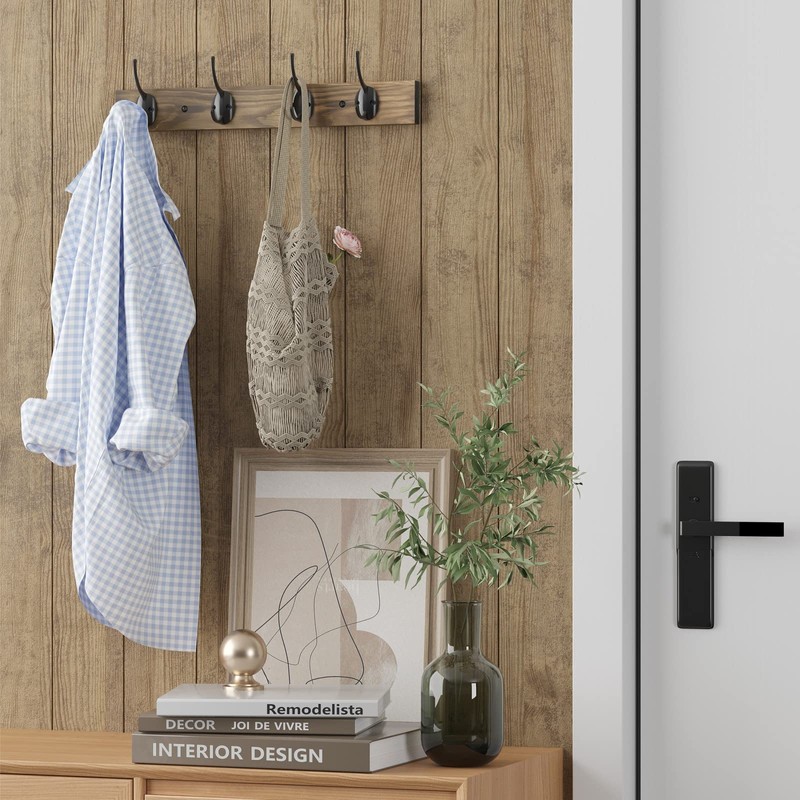 VERTORGAN Coat Hooks Wall Mounted, Wooden Hat Rack with 4