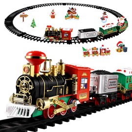 Christmas Electric Train Set Around The Christmas Tree Battery-Powered Train with Sound and Light Model Train Toy for Xmas Party Decorations
