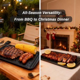 BEESEN 17 inch Red & Black BBQ Platters for Grilling & Serving, Durable Marinating Meat Trays with Non-Slip Design, Dishwasher Safe, Halloween & Christmas Tray Gifts