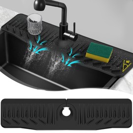 YOTOCK Mat for Kitchen Sink, Kitchen Sink Water Splash Guard, Silicone Draining Mat for Kitchen, Counter, Bathroom(Black)