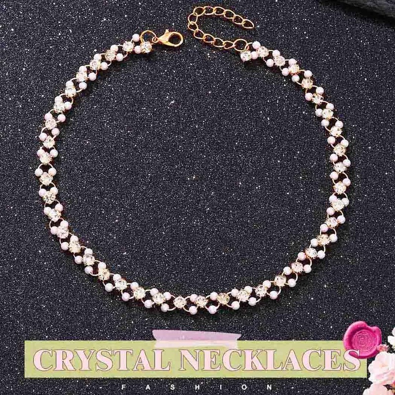 Zoestar Gold Rhinestones Pearl Choker Necklace for Women