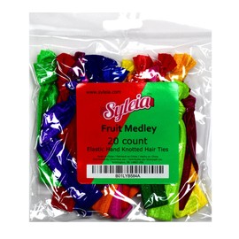 Syleia Hair Ties, Fruit Medley Plus One Bonus Hair Tie, Elastic Ponytail Holders, No Crease Hand Knotted Fold Over, Pack of 20
