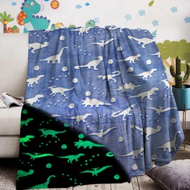 IUNTWEIE Cuddly Blanket Dino 150 x 200, Dinosaur Blanket Glow in the Dark Flannel Sofa Blanket Winter Christmas Gift for Boys (C, 150 x 200 cm)