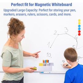 Keinlan Magnetic Pen Holder, Whiteboard Pen Holder Markers for Office School, Strong Magnet Dry Erase Marker Holder with Eraser, 6Pcs Magnets, Magnetic Pen Holder for Fridge, Remote Control Holder