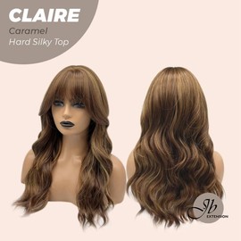 JBEXTENSION 22 Inches Scalpiana 3.5X4 Hard Silky Top Natural Scalp Effect Women Wig With Bangs CLAIRE SILKY TOP:_Light Brown