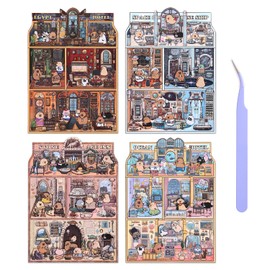 Girls 3D Miniature Scene Stickers,4 Sets Visit the Store DIY House Stickers for Space Cruise,Ocean Hotel,Egypt Hotel,Stone Age,Cute 3D Cartoon Sticker Scenes for Adult Kids Relief Stress Pass The Time
