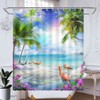 DePhoto Beach Shower Curtain Pink Flamingos Green Palm Trees Blue