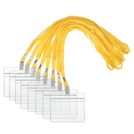 PATIKIL 50 Set Name Tag Holders with Lanyard, Plastic Waterproof Horizontal Badge Holder with Alligator Clip Lanyards for ID Badges Office Teacher Events Meetings, Yellow(4x2 Inch)