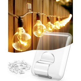 Hooks for Outdoor String Lights Clips: 20 Pack Large Clear Rectangle Outdoor Light Clips Waterproof Adhesive Strips - Heavy Duty Outside Hanging Cable Rope Light Holders Organizer