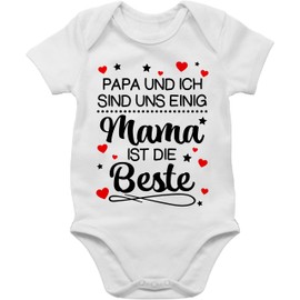 Shirtracer - Baby Bodysuit Boy Girl - Papa und ich sind uns einig Mama ist die Beste, 2 White, 3-6 months