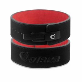 Daisen Weight Lifting Belt Powerlifting, 10mm Thick 4" Leather Lumbar Back Support, Lever Buckle Gym Strength Training Equipment, Bodybuilding Deadlifts Squats Workout Men Women (10MM Black/Red, Medium)