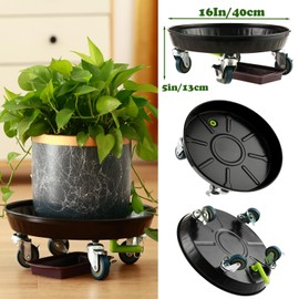 KvyusFlourish 5 Packs Metal Plant Caddy with Wheels 16 Inch Rolling Plant Stand with Wheels Plant Dolly with Drain Tray Outdoor Big Plant Holder Plant Roller Cart, Hook, Black