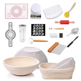 Sourdough Starter Kit with Scale - Sourdough Bread Baking Supplies with Banneton Bread Proofing Basket Set, Bowl Scraper, Silicone Spatula, Baking Mat | Sour Dough Kit & Bread Making Tools by Richni