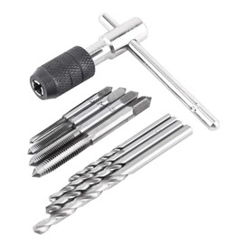 Adjustable T Handle Tap Holder Wrench with 4pcs M3-M6 Metric Taps and 4pcs Twist Drill Bit