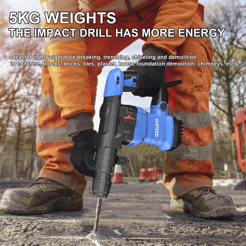 AZZUNO 1-1/4" SDS-Plus 15Amp Heavy Duty Rotary Hammer Drill, 4