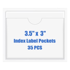 Origin-Joy 35 PCS Self Adhesive Index Card Pockets with Top Open, Clear Plastic Label Holder for Cards of Note, Library and Business, Adhesive Label Pockets & Card Holder (3.5 x 3 inch)