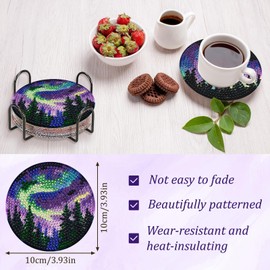 DOMROM 8 Pcs Diamond Painting Coasters Kits with Holder, Landscape Diamond Art Coasters for Adults Beginners 5D DIY Night Starry Sky Diamond Coasters, Diamond Art Painting Kits Craft Supplies