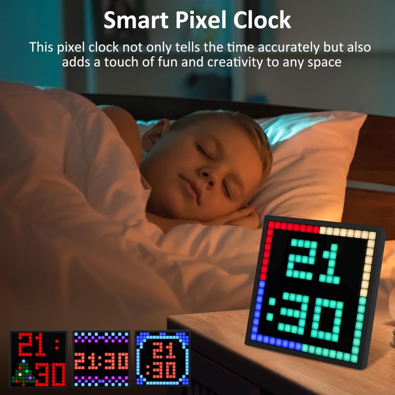 REYLAX LED Pixel Art Display 16x16-Smart Alarm Clock RGB Pixel
