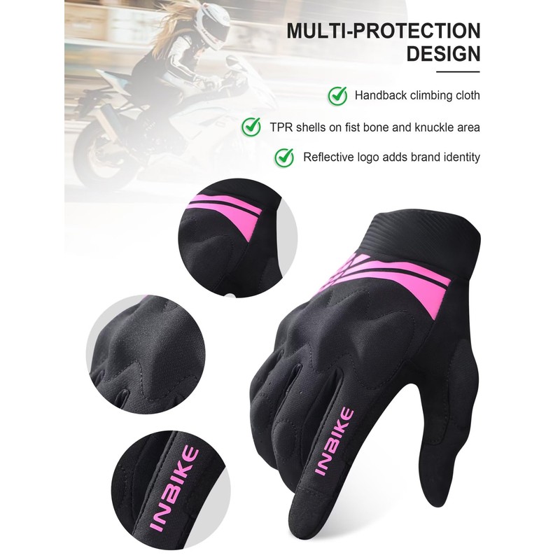 INBIKE Lightweight Motorcycle Gloves Touchscreen Motorbike Gloves with Protective Knuckles