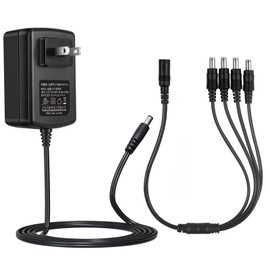 Security-01 PSE取得 AC to DC 12V 2A アダプター 1〜4スプリッタケーブル ACアダプター 最大出力24W スイッチング式 充電器 電源アダプター 外径 5.5mm/内径 2.1mm LED テープライト ビデオ カメラ 撮影 監視カメラ など用 安全・安定 AC - DC コンバータ DC 電源アダプター